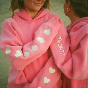 Heart on My Sleeve Oversized Lux Hoodie in Vintage Washed Pink | Fragment Clothing - View 2