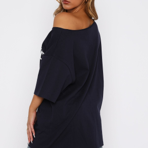 Everything In Time Off Shoulder Oversized Tee Navy | Fragment Clothing - View 2