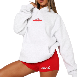 With Love In The Moment Oversized Hoodie in Grey Marle Cozy Relaxed Fit | Fragment Clothing - View 2