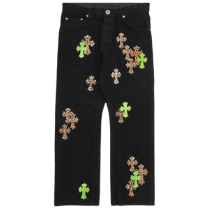 Chrome Hearts Green & Leopard Cross Patch Jeans Black | Fragment Clothing
