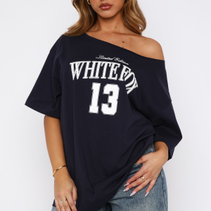 Everything In Time Off Shoulder Oversized Tee Navy | Fragment Clothing