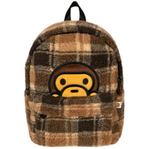 BAPE Baby Milo Check Sherpa Medium Backpack Beige (1) | Fragment Clothing