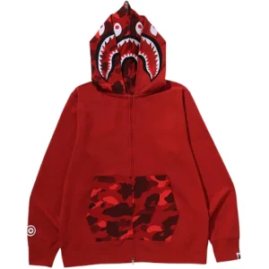 BAPE Color Camo Shark Full Zip Double Hoodie Red | Fragment Clothing Streetwear