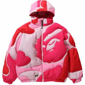 BAPE Mega ABC Camo Detachable Hoodie Puffer Down Jacket Pink (1) | Fragment Clothing Streetwear