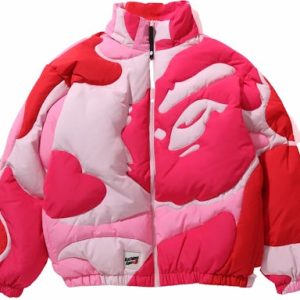 BAPE Mega ABC Camo Detachable Hoodie Puffer Down Jacket Pink (3) | Fragment Clothing Streetwear