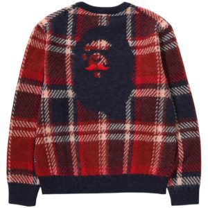 BAPE Mr Bathing Ape Check Sweater Red | Fragment Clothing - View 2