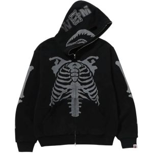 BAPE Skeleton Shark Heavy Washed Cropped Fit Full Zip Hoodie (1) | Fragment Clothing Streetwear