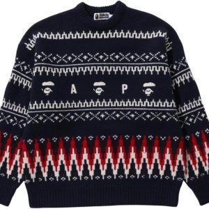 BAPE Snowflake Knit Sweater Navy | Fragment Clothing