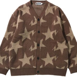 BAPE Sta Pattern Relaxed Fit Knit Cardigan Beige | Fragment Clothing