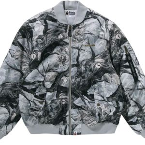 BAPE Tree Edge Camo Bomber Jacket White | Fragment Clothing Streetwear