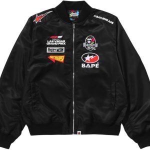 BAPE x F1LVMulti Logo Bomber Jacket Black (1) | Fragment Clothing Streetwear