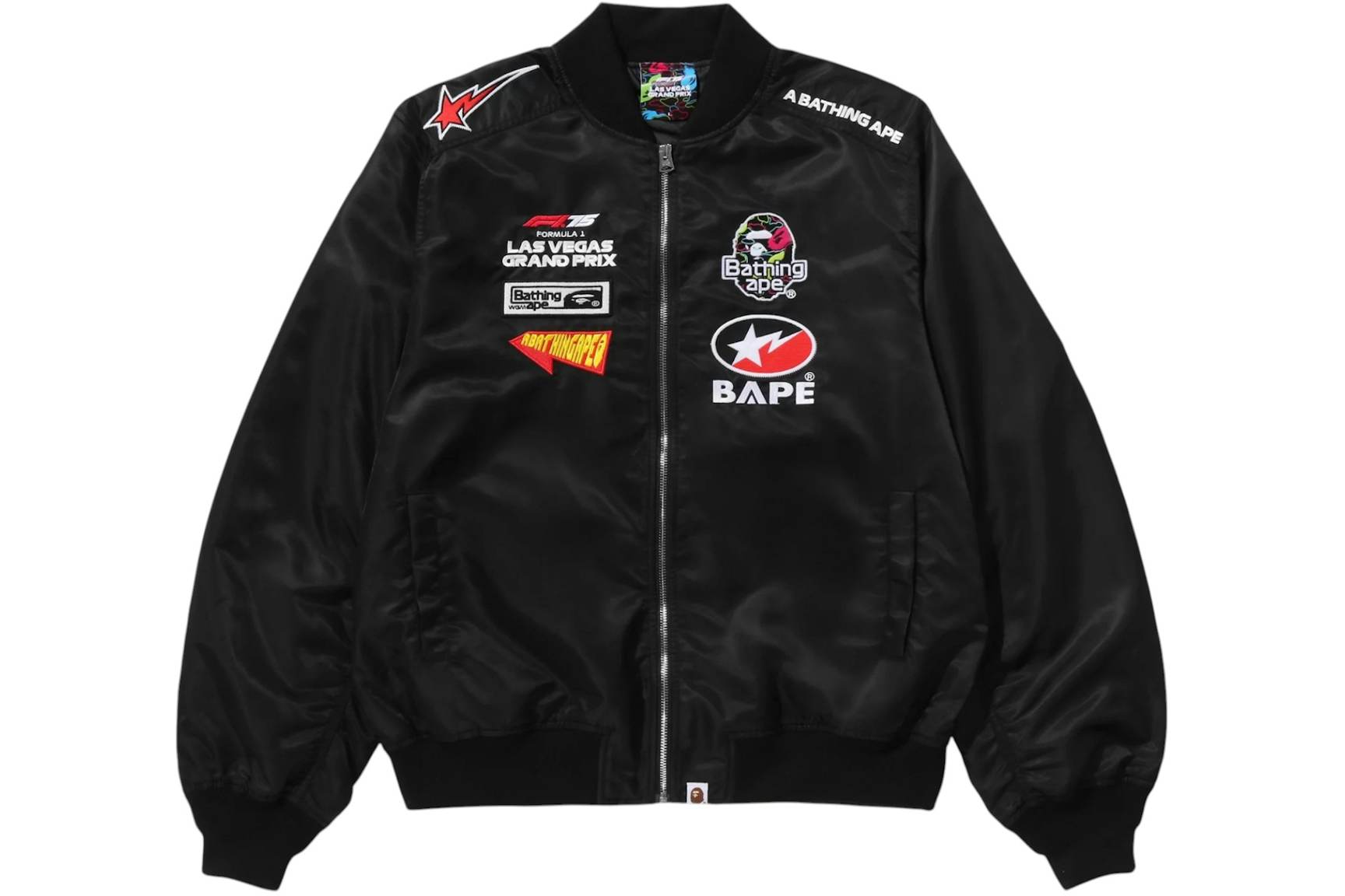 BAPE x F1LVMulti Logo Bomber Jacket Black (1) BAPE x F1LVMulti Logo Bomber Jacket Black (1) | Fragment Clothing Streetwear