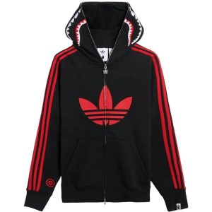 BAPE x adidas Shark Fleece Full Zip Hoodie Black (1) | Fragment Clothing Streetwear