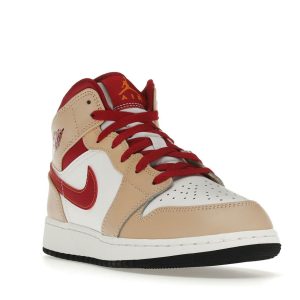 Bape x Jordan 1 Mid Light Curry Cardinal (GS (3) | Fragment Clothing