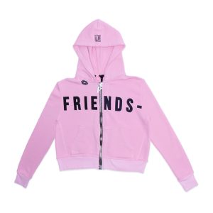 Black Lipstick Friends Embroidered Crop Top Zip Up Hoodie (Pink) (1) | Fragment Clothing Streetwear
