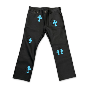 Chrome Hearts Black & Blue Cross Leather Jeans Black (1) | Fragment Clothing