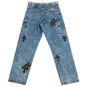 Chrome Hearts Black Leather Cross Patch Cargo Jeans Light Blue (2) | Fragment Clothing