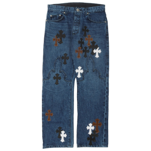 Chrome Hearts Fleur Knee Cross Patch Jeans Blue (1) | Fragment Clothing