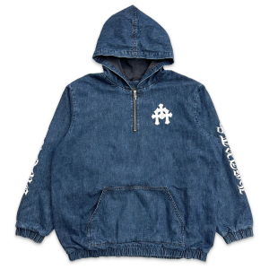 Chrome Hearts Leather Cemetery Triple Cross Denim Quarter Zip Jacket Indigo | Fragment Clothing Streetwear