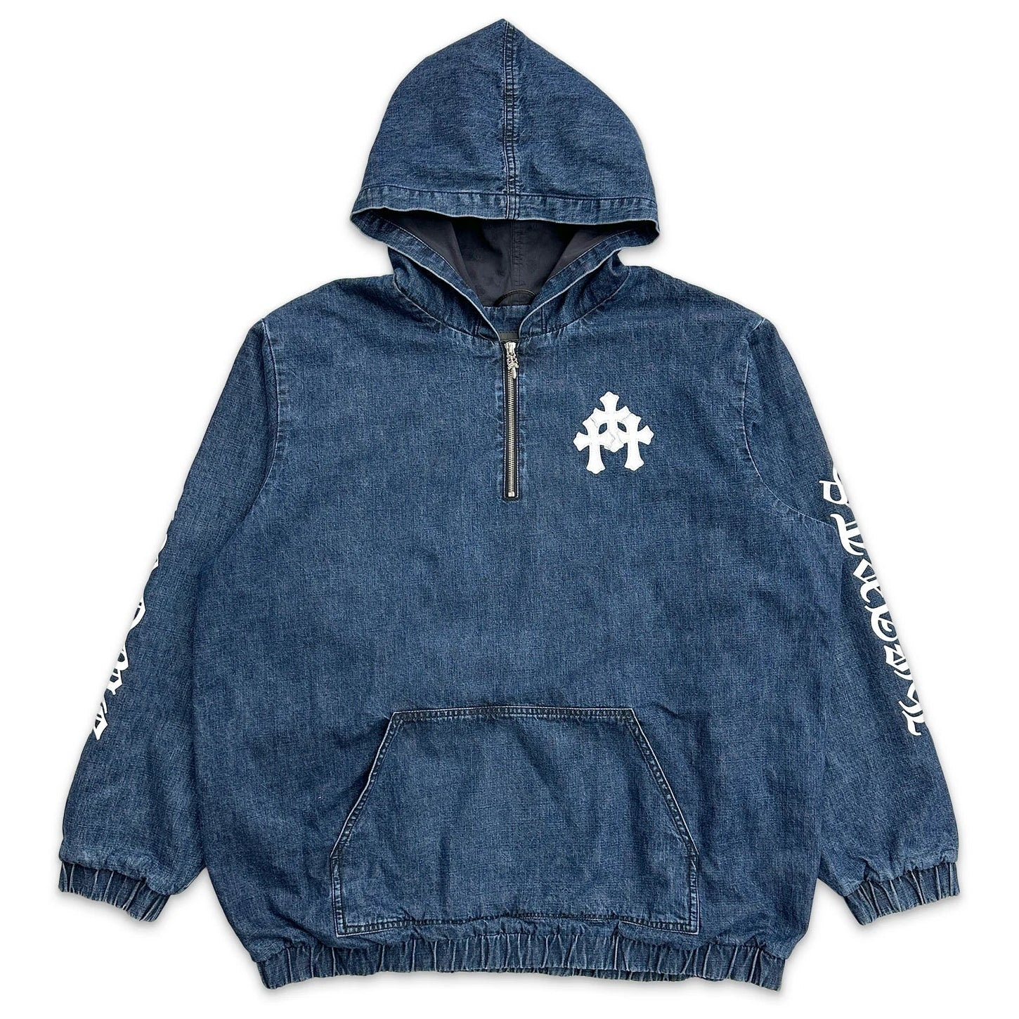 Chrome Hearts Leather Cemetery Triple Cross Denim Quarter-Zip Jacket Indigo Chrome Hearts Leather Cemetery Triple Cross Denim Quarter Zip Jacket Indigo | Fragment Clothing Streetwear