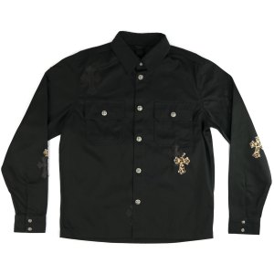 Chrome Hearts Leopard & Black Leather Cross Patch Work Dog Jacket Black (1) | Fragment Clothing Streetwear