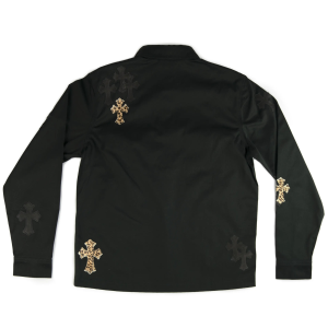Chrome Hearts Leopard & Black Leather Cross Patch Work Dog Jacket Black (2) | Fragment Clothing Streetwear
