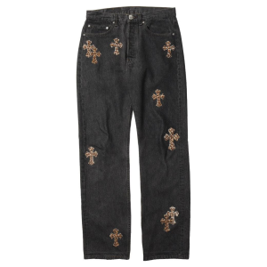 Chrome Hearts Leopard Cross Patch Jeans Black Vintage Wash | Fragment Clothing