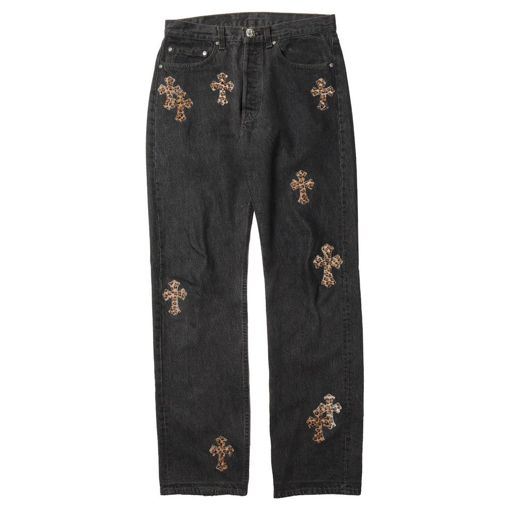 Chrome Hearts Leopard Cross Patch Jeans Black Vintage Wash Chrome Hearts Leopard Cross Patch Jeans Black Vintage Wash | Fragment Clothing