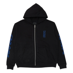 Chrome Hearts Vertical Logo Thermal Zip Up Hoodie BlackBlue (1) | Fragment Clothing Streetwear