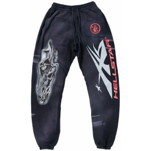 Hellstar Airbrushed Skull Closed Elastic Bottom Sweatpants Midnight Dye Black | Fragment Clothing Streetwear
