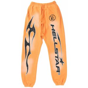 Hellstar Fire Orange Closed Elastic Bottom Sweatpants Orange Dye (1) | Fragment Clothing Streetwear