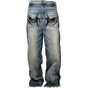 Hellstar Raw Edge Airbrushed Jeans Blue (1) | Fragment Clothing Streetwear