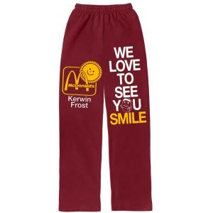 Kerwin Frost x McDonalds We Love To See You Smile Wide Leg Sweatpants Dark Red (1) | Fragment Clothing Streetwear