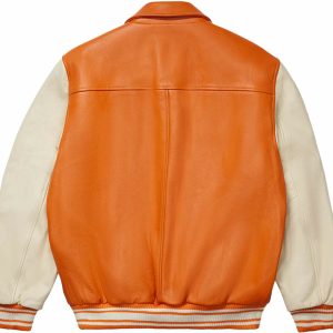 Sp5der Leather Varsity Jacket Orange | Fragment Clothing Streetwear - View 2