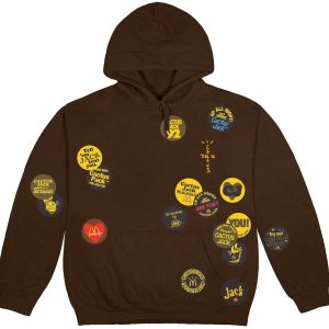 Travis Scott x McDonalds Sticker Bomb Hoodie Brown | Fragment Clothing Streetwear