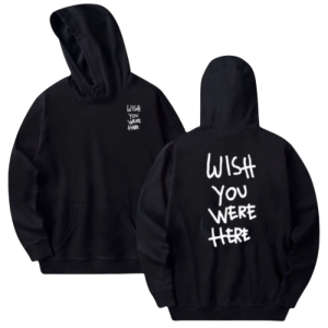 “Wish You Were Here” Text Hoodie Black – Premium Streetwear Pullover