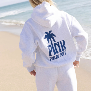 Pink Palm Puff Hoodie in Cloud – Oversized Cozy Streetwear