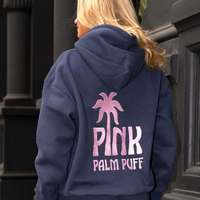 Pink Palm Puff Oversized Pullover Hoodie – Navy Pink Palm Puff Oversized Pullover Hoodie – Navy