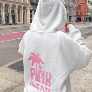 Pink Palm Puff Classic Oversized Hoodie – Pink Opal | Fragment Clothing Streetwear - View 2