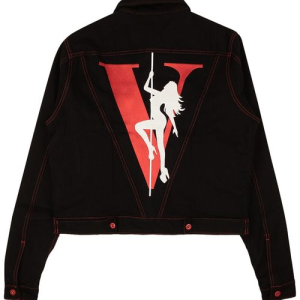 Vlone LA Exclusive Stripper Pole Denim Jacket 'Black/Red' | Fragment Clothing Streetwear - View 2