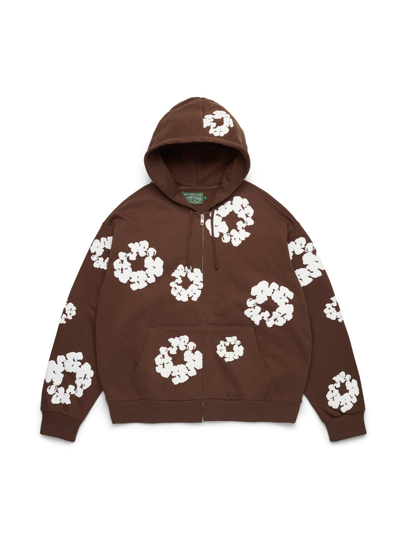 CottonWreathZipHoodie-Brown-Front Cotton Wreath Zip Hoodie Dark Brown | Fragment Clothing