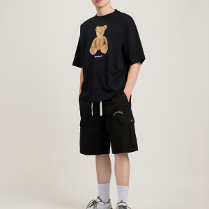 Curved Logo Loose Cargo Shorts Black (1) | Fragment Clothing
