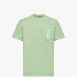 Embroidered Anchor Green Cotton T-Shirt | Fragment Clothing
