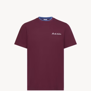 Moncler Embroidered Logo Burgundy Blue T-Shirt | Fragment Clothing