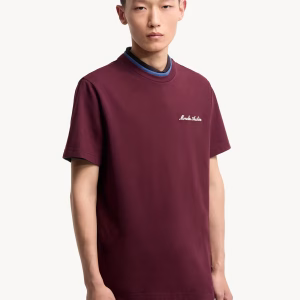 Moncler Embroidered Logo Burgundy Blue T-Shirt | Fragment Clothing - View 2