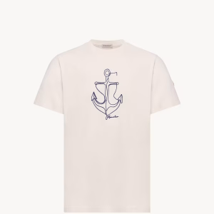 Moncler Embroidered White Cotton T-Shirt | Fragment Clothing