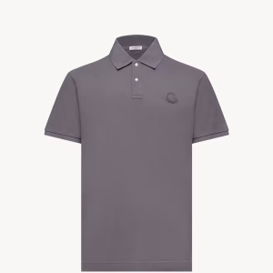 Moncler Logo Patch Grey Cotton Piquet Polo Shirt | Fragment Clothing
