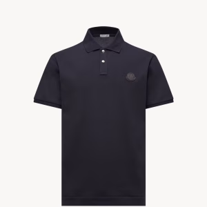 Moncler Logo Patch Navy Blue Cotton Piquet Polo Shirt | Fragment Clothing