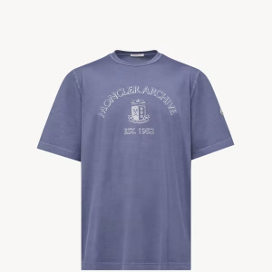 Moncler Logo Print Blue Cotton T-Shirt | Fragment Clothing
