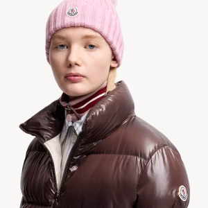 Moncler Pink Wool Beanie With Faux Fur Pom Pom1 | Fragment Clothing